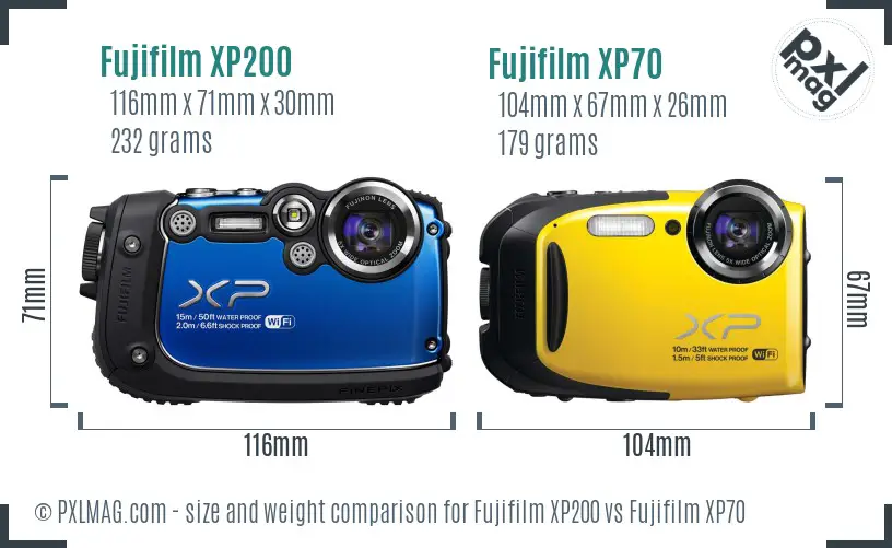 Fujifilm XP200 vs Fujifilm XP70 size comparison