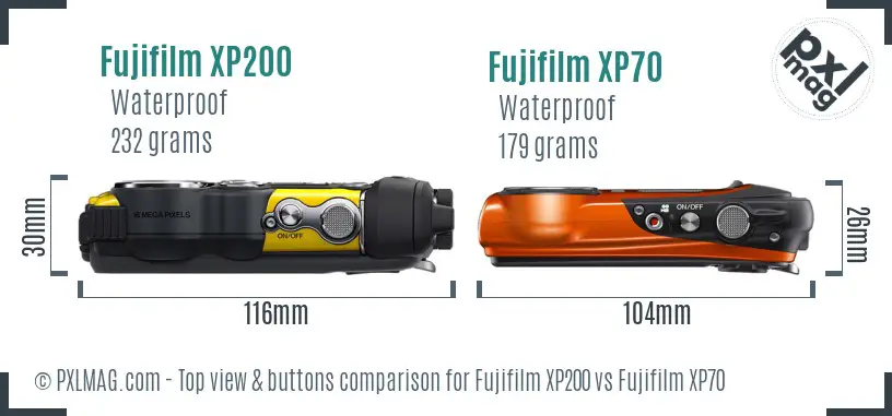 Fujifilm XP200 vs Fujifilm XP70 top view buttons comparison