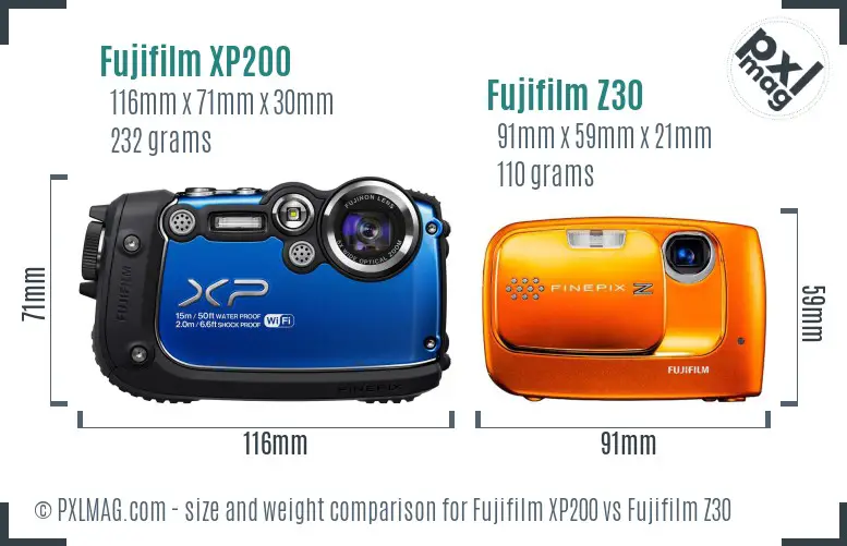 Fujifilm XP200 vs Fujifilm Z30 size comparison