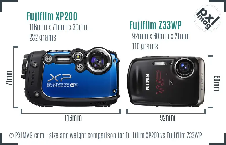Fujifilm XP200 vs Fujifilm Z33WP size comparison