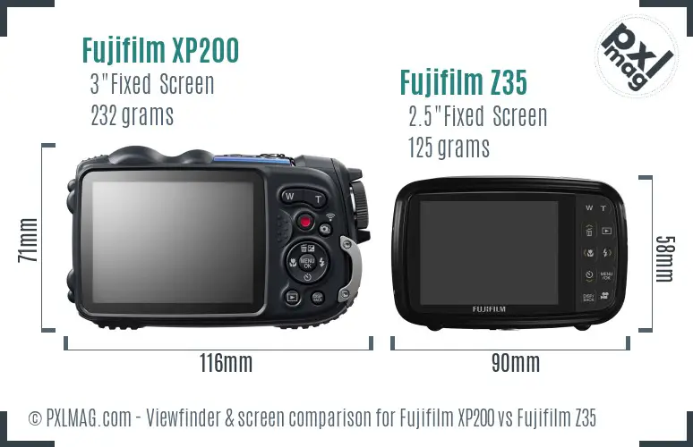 Fujifilm XP200 vs Fujifilm Z35 Screen and Viewfinder comparison