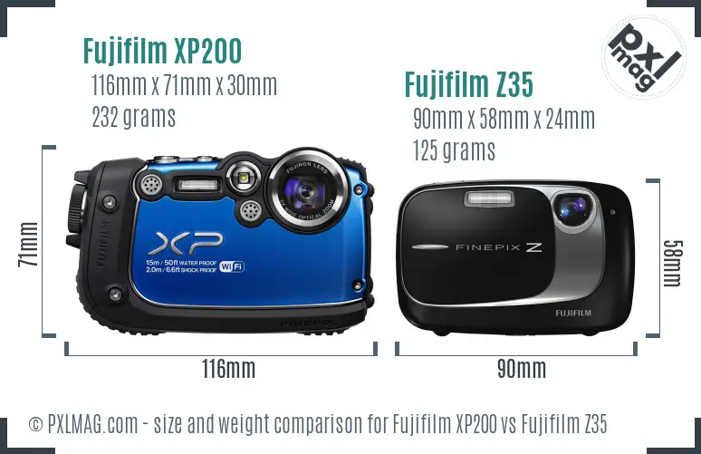 Fujifilm XP200 vs Fujifilm Z35 size comparison