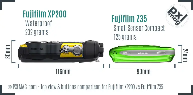 Fujifilm XP200 vs Fujifilm Z35 top view buttons comparison