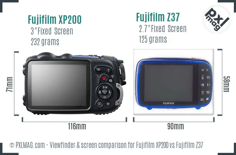 Fujifilm XP200 vs Fujifilm Z37 Screen and Viewfinder comparison