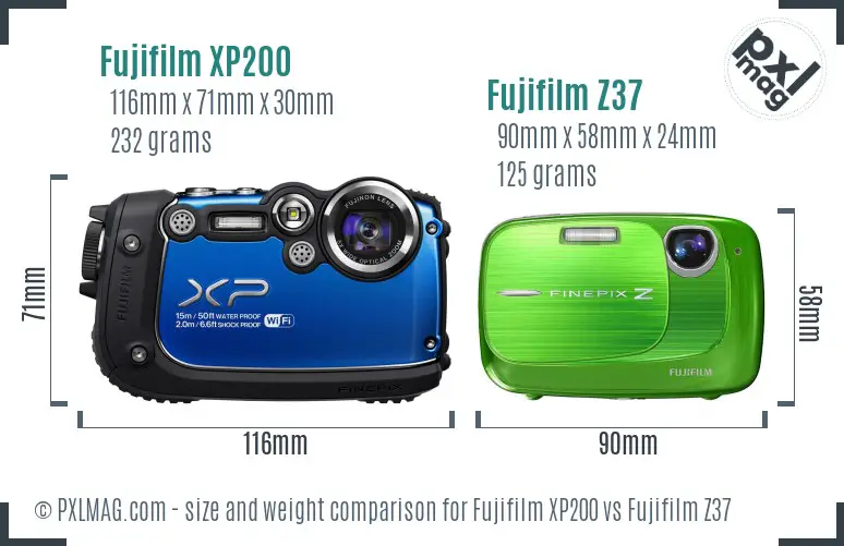 Fujifilm XP200 vs Fujifilm Z37 size comparison