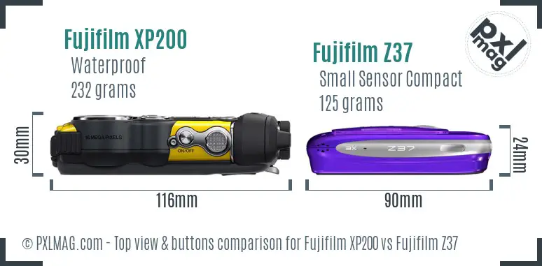 Fujifilm XP200 vs Fujifilm Z37 top view buttons comparison
