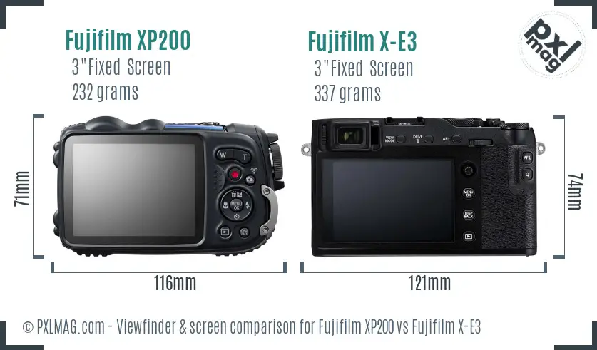 Fujifilm XP200 vs Fujifilm X-E3 Screen and Viewfinder comparison