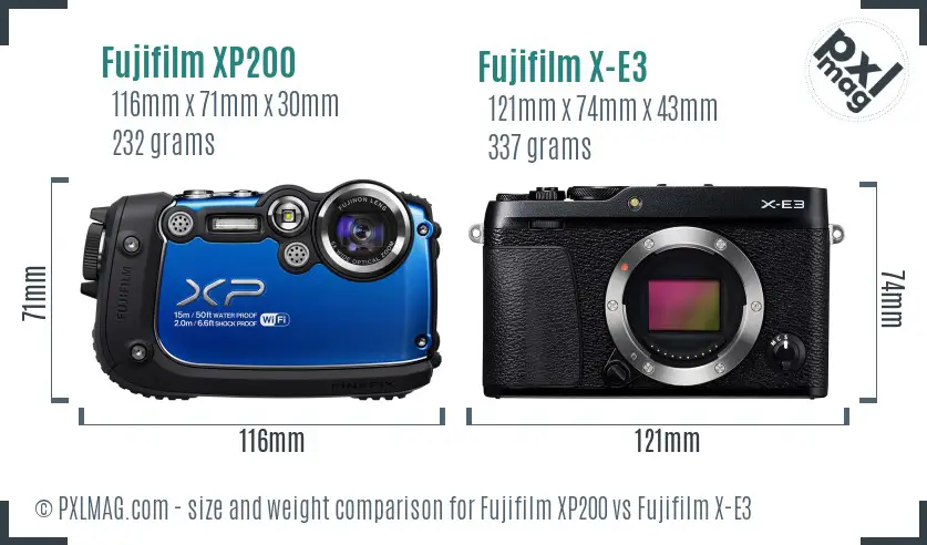 Fujifilm XP200 vs Fujifilm X-E3 size comparison