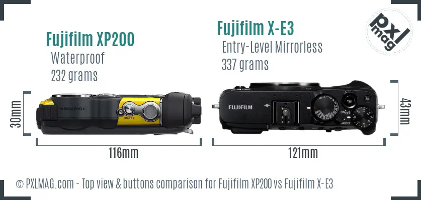 Fujifilm XP200 vs Fujifilm X-E3 top view buttons comparison