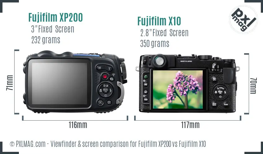 Fujifilm XP200 vs Fujifilm X10 Screen and Viewfinder comparison