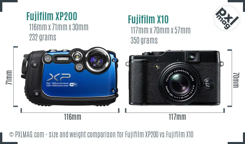 Fujifilm XP200 vs Fujifilm X10 size comparison