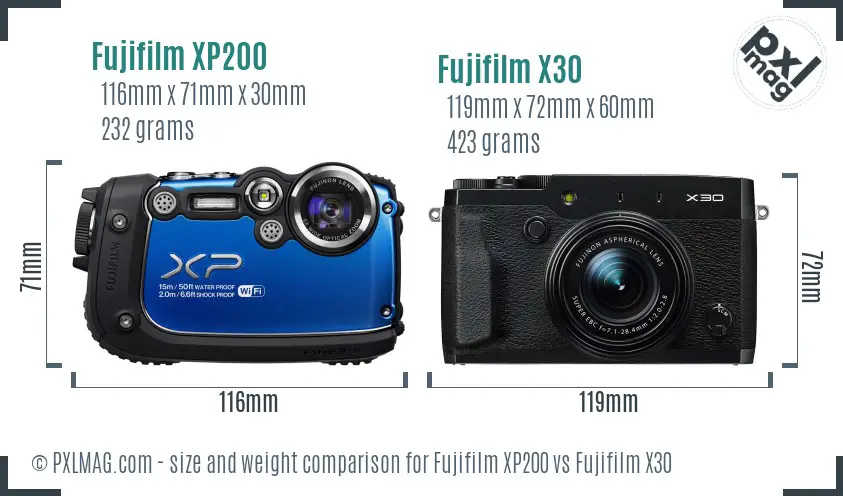 Fujifilm XP200 vs Fujifilm X30 size comparison