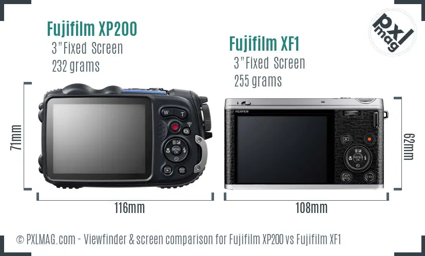 Fujifilm XP200 vs Fujifilm XF1 Screen and Viewfinder comparison
