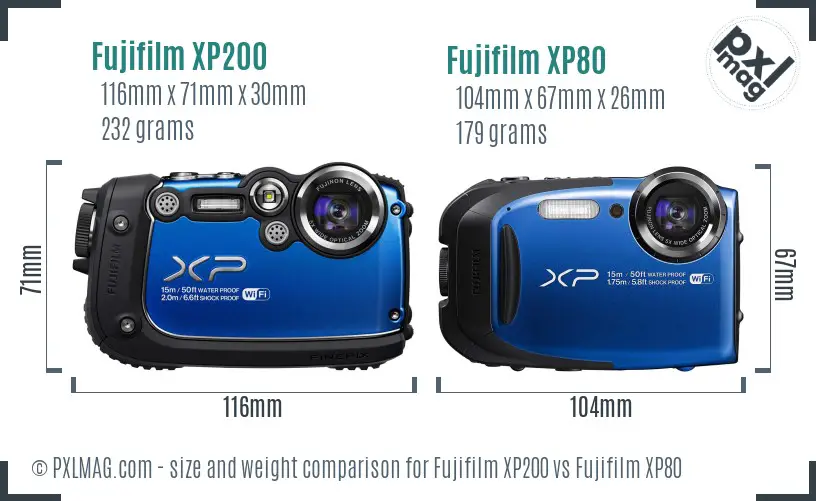 Fujifilm XP200 vs Fujifilm XP80 size comparison