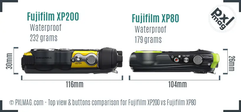 Fujifilm XP200 vs Fujifilm XP80 top view buttons comparison