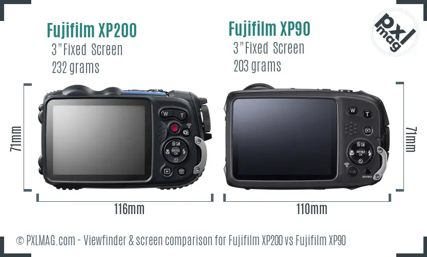 Fujifilm XP200 vs Fujifilm XP90 Screen and Viewfinder comparison