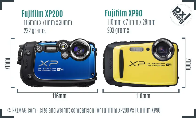 Fujifilm XP200 vs Fujifilm XP90 size comparison