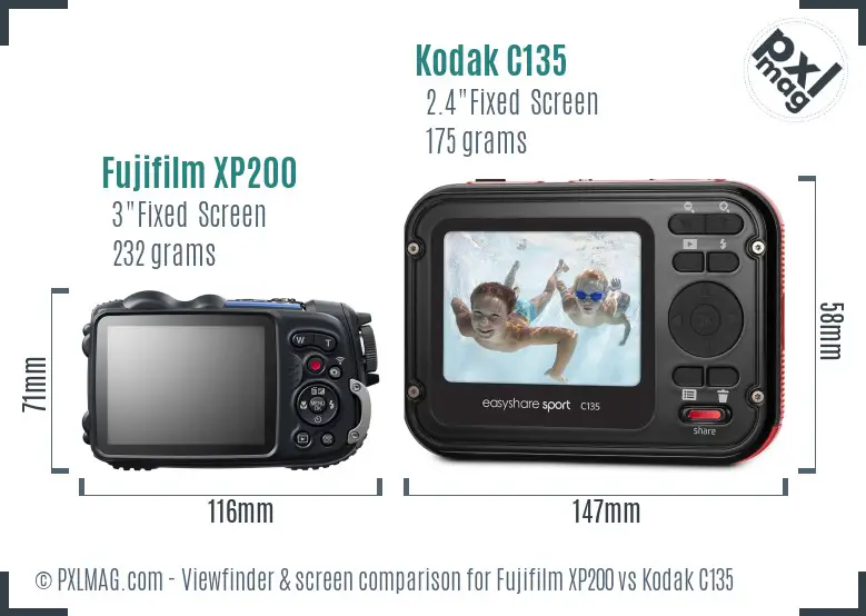 Fujifilm XP200 vs Kodak C135 Screen and Viewfinder comparison Fujifilm XP200 vs Kodak C135 Screen and Viewfinder comparison