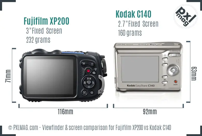 Fujifilm XP200 vs Kodak C140 Screen and Viewfinder comparison