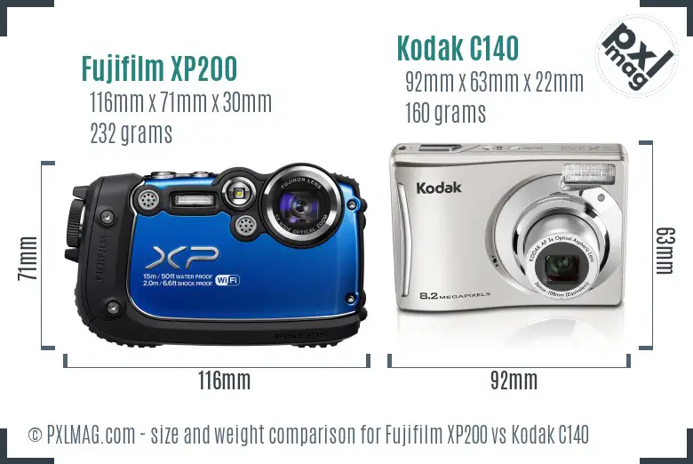 Fujifilm XP200 vs Kodak C140 size comparison