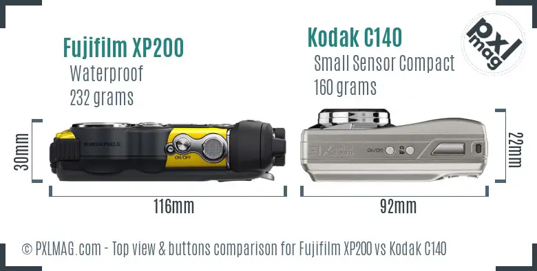 Fujifilm XP200 vs Kodak C140 top view buttons comparison