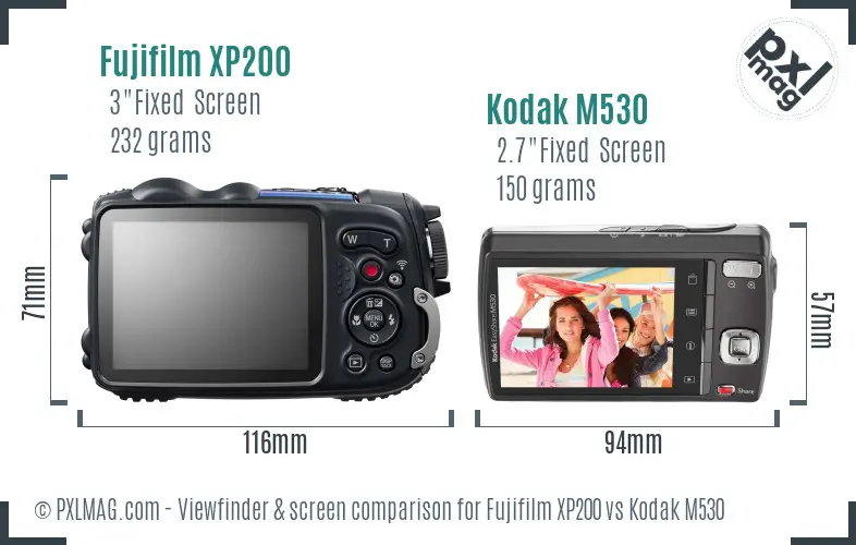 Fujifilm XP200 vs Kodak M530 Screen and Viewfinder comparison