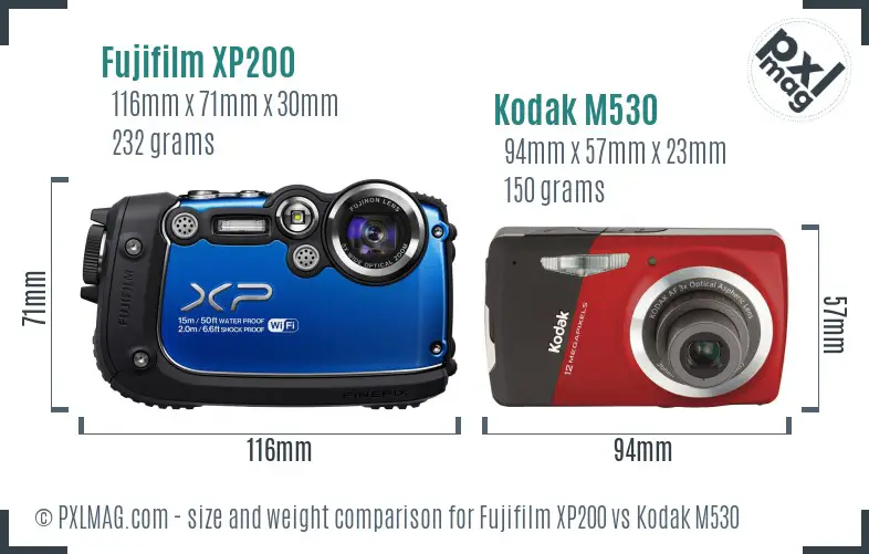Fujifilm XP200 vs Kodak M530 size comparison