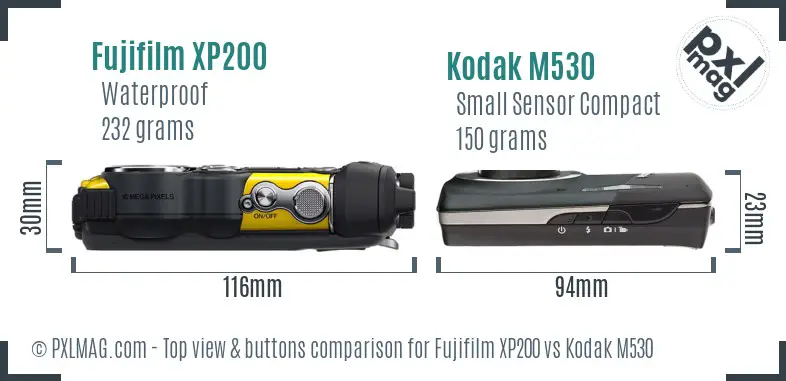 Fujifilm XP200 vs Kodak M530 top view buttons comparison