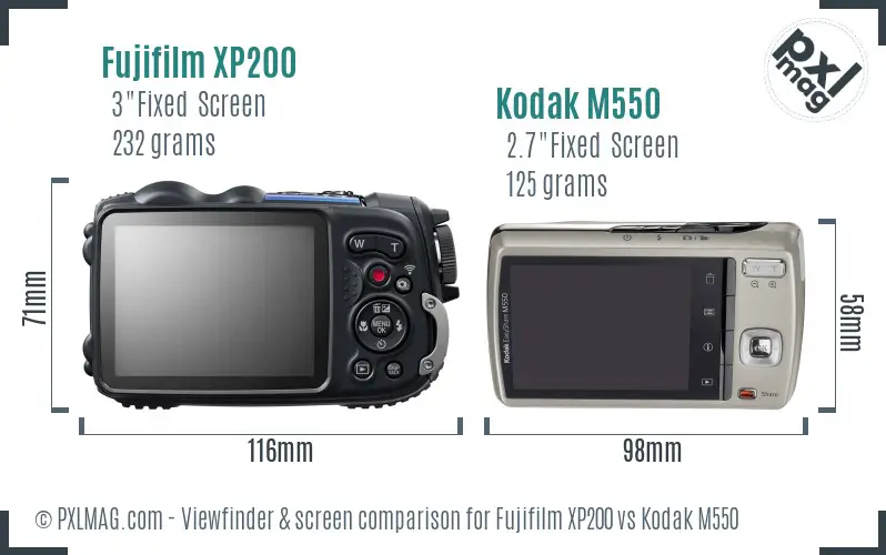 Fujifilm XP200 vs Kodak M550 Screen and Viewfinder comparison