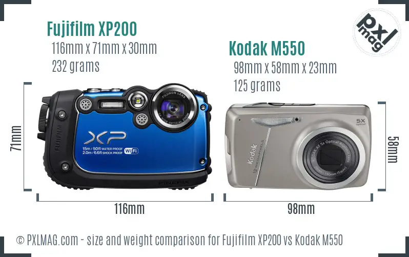 Fujifilm XP200 vs Kodak M550 size comparison