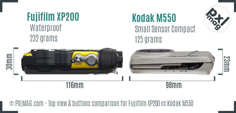 Fujifilm XP200 vs Kodak M550 top view buttons comparison