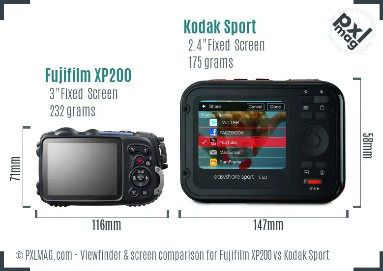 Fujifilm XP200 vs Kodak Sport Screen and Viewfinder comparison