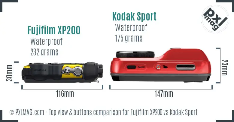 Fujifilm XP200 vs Kodak Sport top view buttons comparison