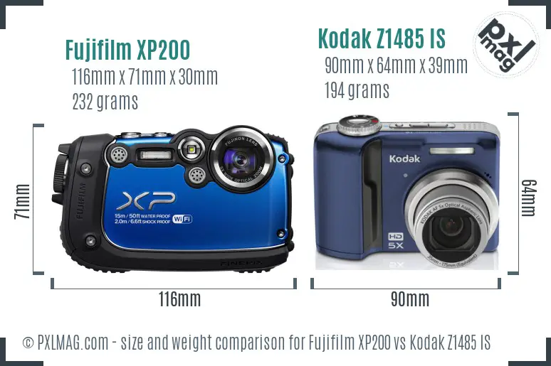 Fujifilm XP200 vs Kodak Z1485 IS size comparison