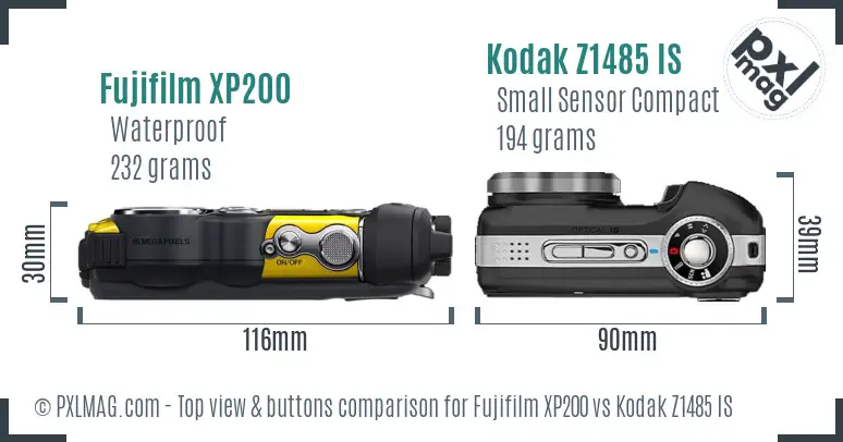 Fujifilm XP200 vs Kodak Z1485 IS top view buttons comparison