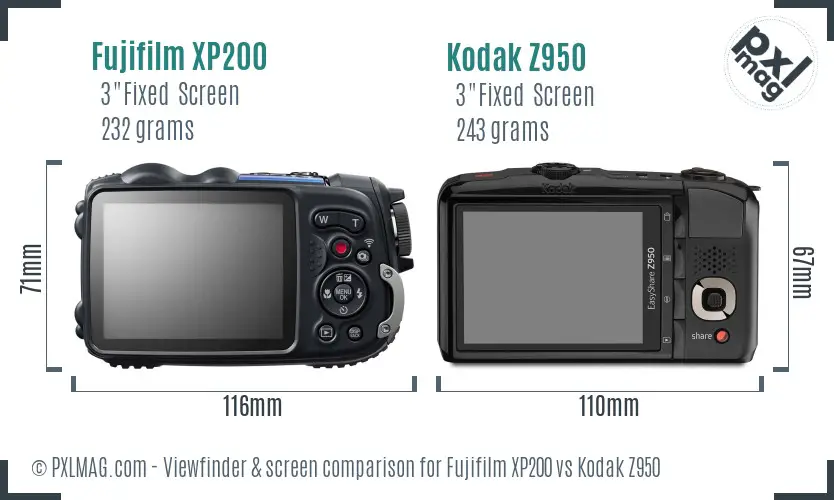 Fujifilm XP200 vs Kodak Z950 Screen and Viewfinder comparison