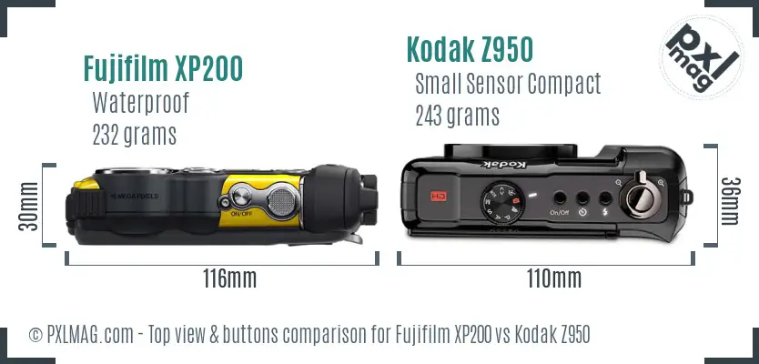 Fujifilm XP200 vs Kodak Z950 top view buttons comparison