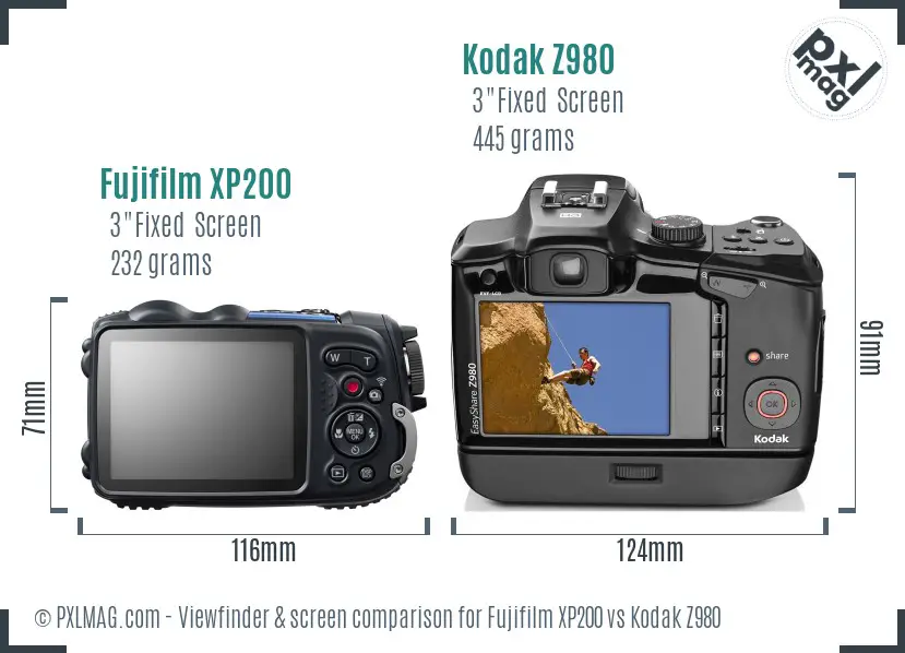 Fujifilm XP200 vs Kodak Z980 Screen and Viewfinder comparison Fujifilm XP200 vs Kodak Z980 Screen and Viewfinder comparison
