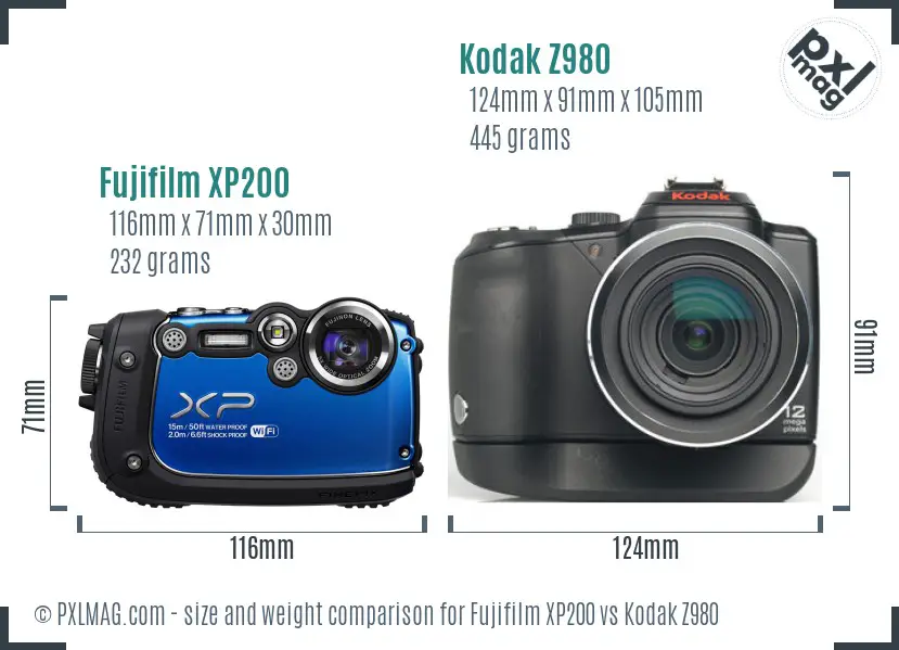 Fujifilm XP200 vs Kodak Z980 size comparison Fujifilm XP200 vs Kodak Z980 size comparison