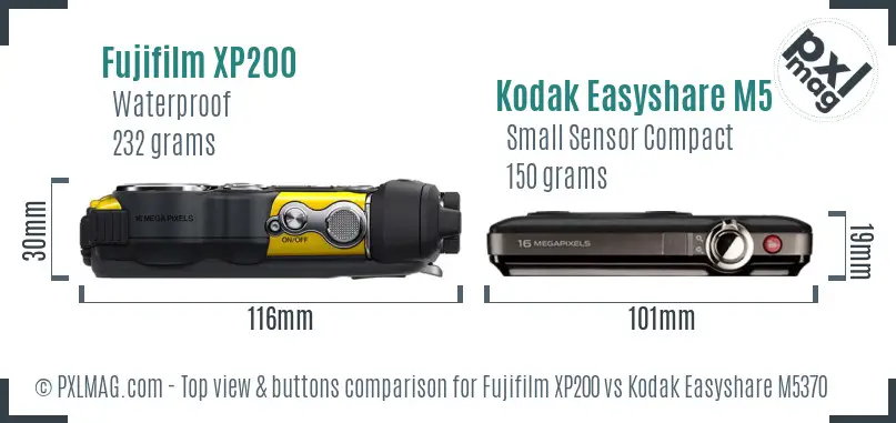 Fujifilm XP200 vs Kodak Easyshare M5370 top view buttons comparison