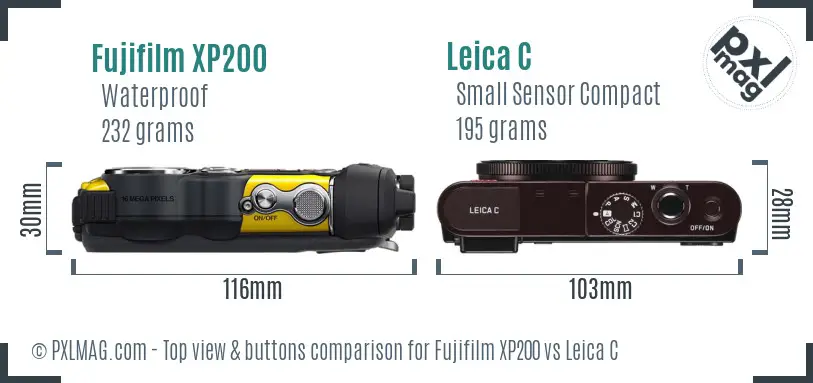 Fujifilm XP200 vs Leica C top view buttons comparison