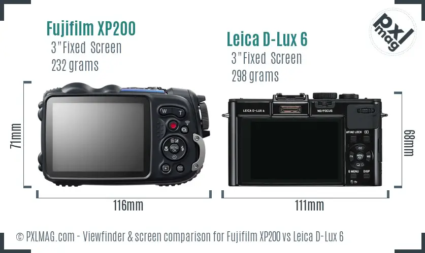 Fujifilm XP200 vs Leica D-Lux 6 Screen and Viewfinder comparison Fujifilm XP200 vs Leica D-Lux 6 Screen and Viewfinder comparison