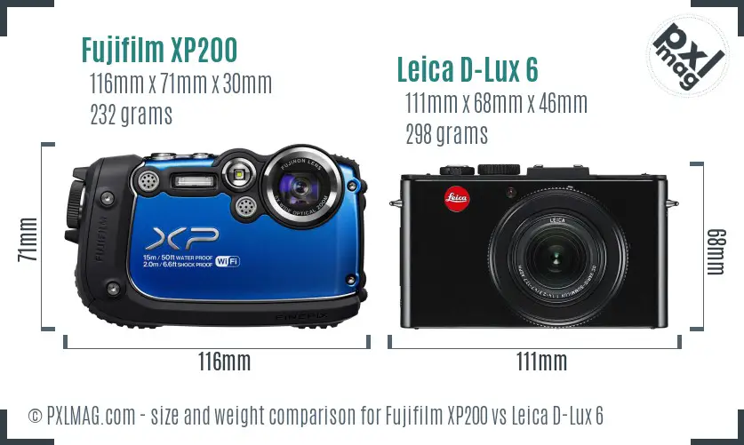 Fujifilm XP200 vs Leica D-Lux 6 size comparison Fujifilm XP200 vs Leica D-Lux 6 size comparison