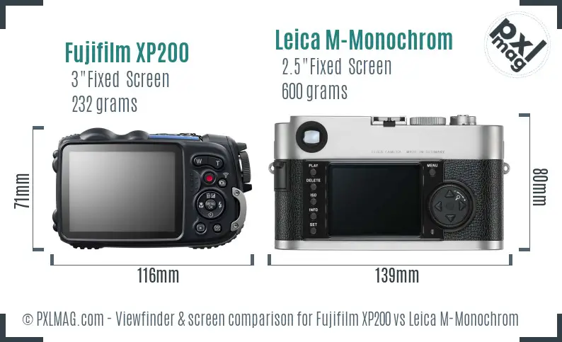 Fujifilm XP200 vs Leica M-Monochrom Screen and Viewfinder comparison