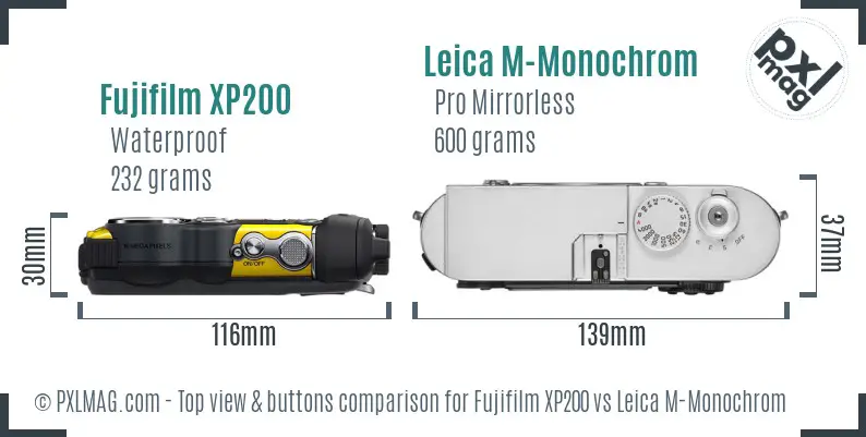Fujifilm XP200 vs Leica M-Monochrom top view buttons comparison