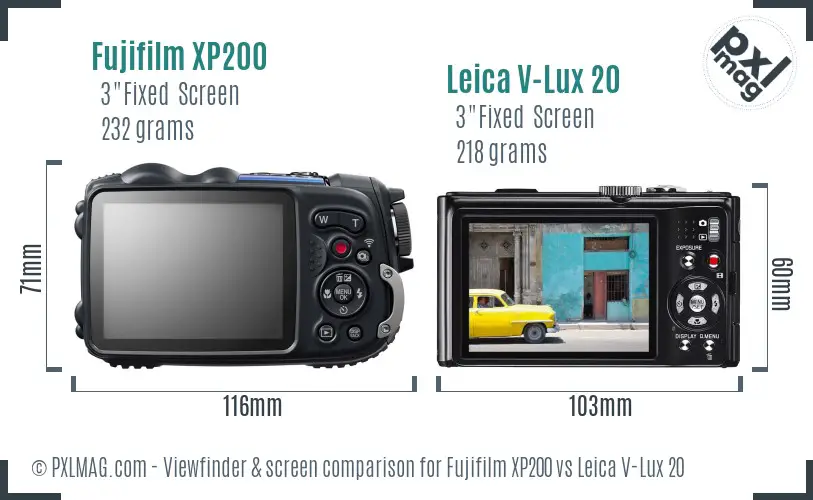 Fujifilm XP200 vs Leica V-Lux 20 Screen and Viewfinder comparison