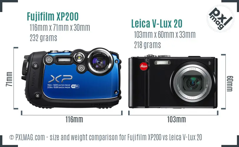 Fujifilm XP200 vs Leica V-Lux 20 size comparison