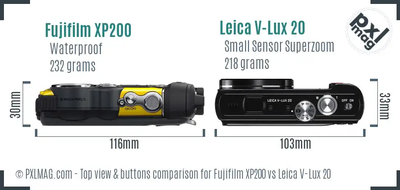 Fujifilm XP200 vs Leica V-Lux 20 top view buttons comparison