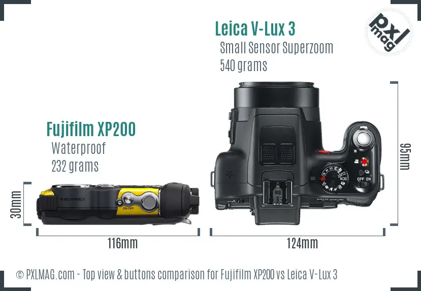 Fujifilm XP200 vs Leica V-Lux 3 top view buttons comparison