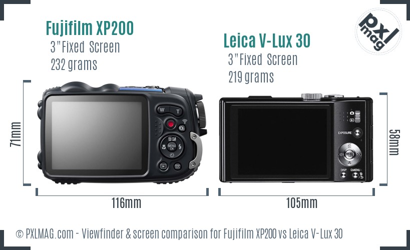 Fujifilm XP200 vs Leica V-Lux 30 Screen and Viewfinder comparison